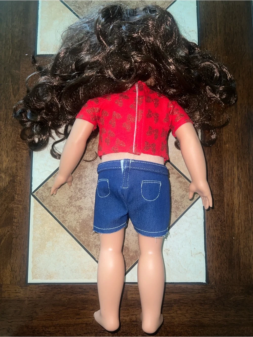 Disney Red Butterfly Print Crop Top with Blue Denim Shorts